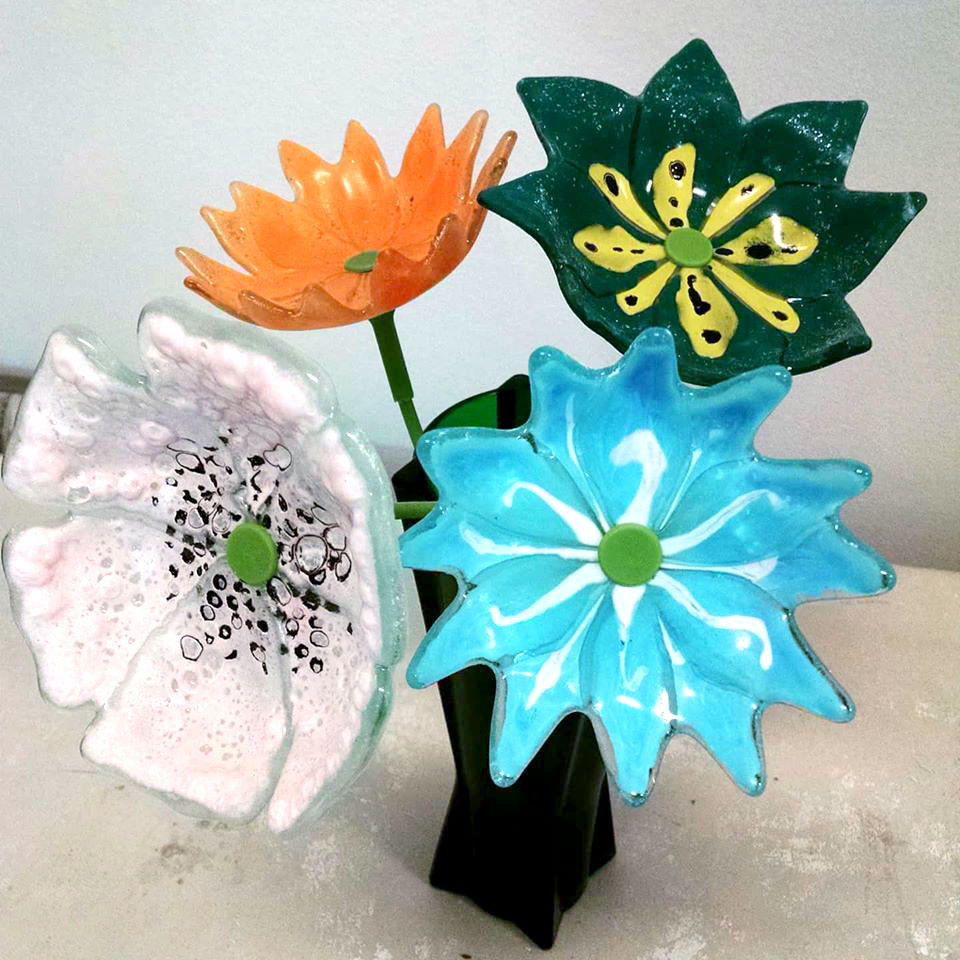 Fused Recycled Glass Flowers