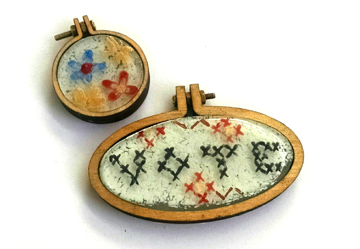 Fused Glass Embroidery Pendants